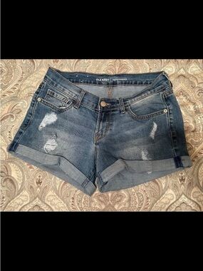 Old Navy Distressed Dark Blue Rolled-Hem Jean Shorts